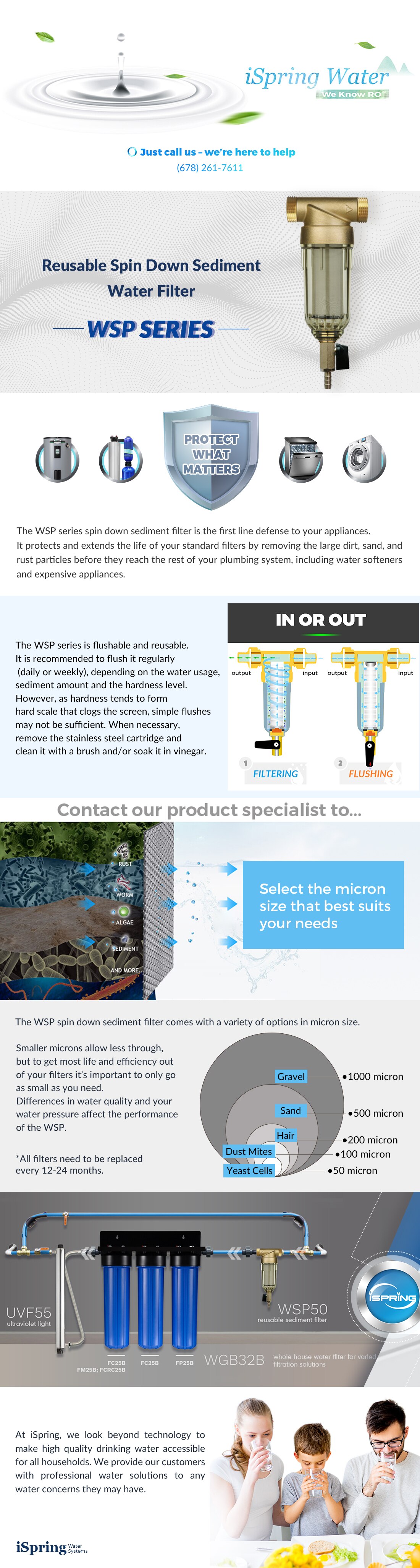 ISPRING WSP50 Reusable Spin Down Sediment Water Filter 20 GPM 1 in